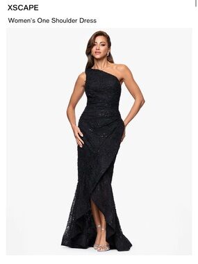 Xscape One-Shoulder Black Sequin Evening Gown black 6P